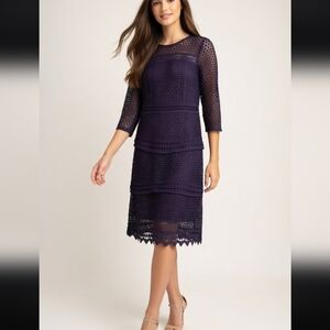 Crochet Lace Midi Dress in Navy